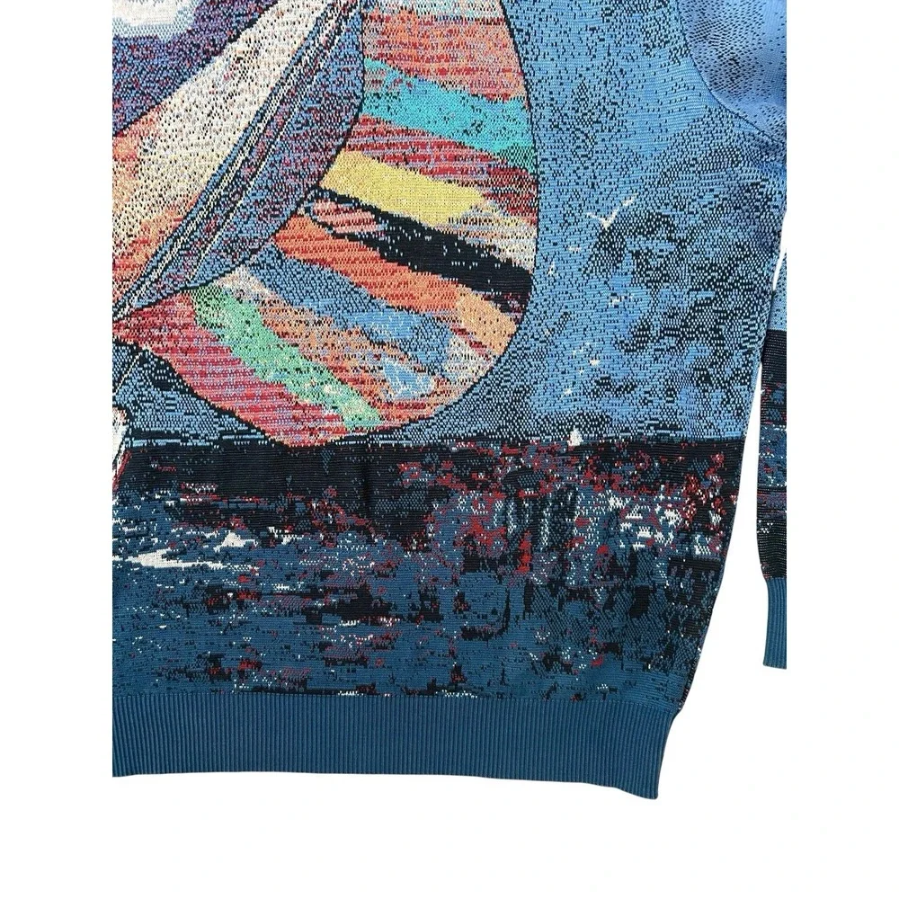 Vintage St. Croix Knits Sweater Men's XL Blue Sailboat Clouds Nautical Jacquard